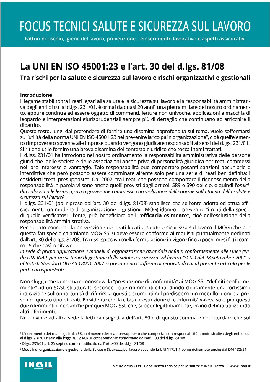 Focus UNI EN ISO 45001:23